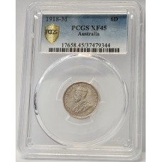 AUSTRALIA 1918 . SIXPENCE . PCGS XF45